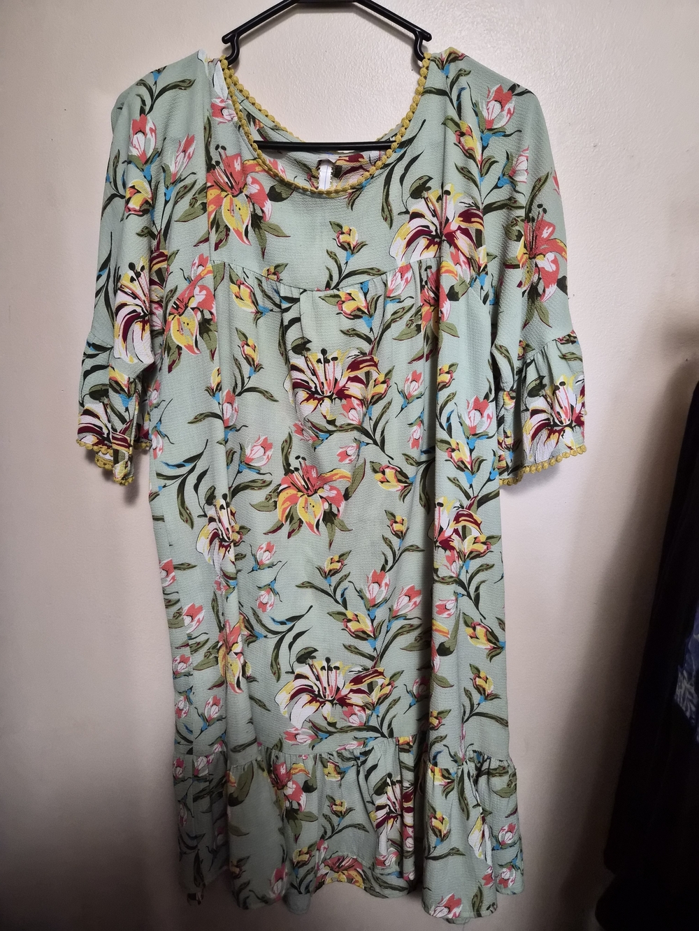 Uncle Frank Floral Mini Dress in Light Sage with Pink and Yellow Blooms - Picture 2 of 2